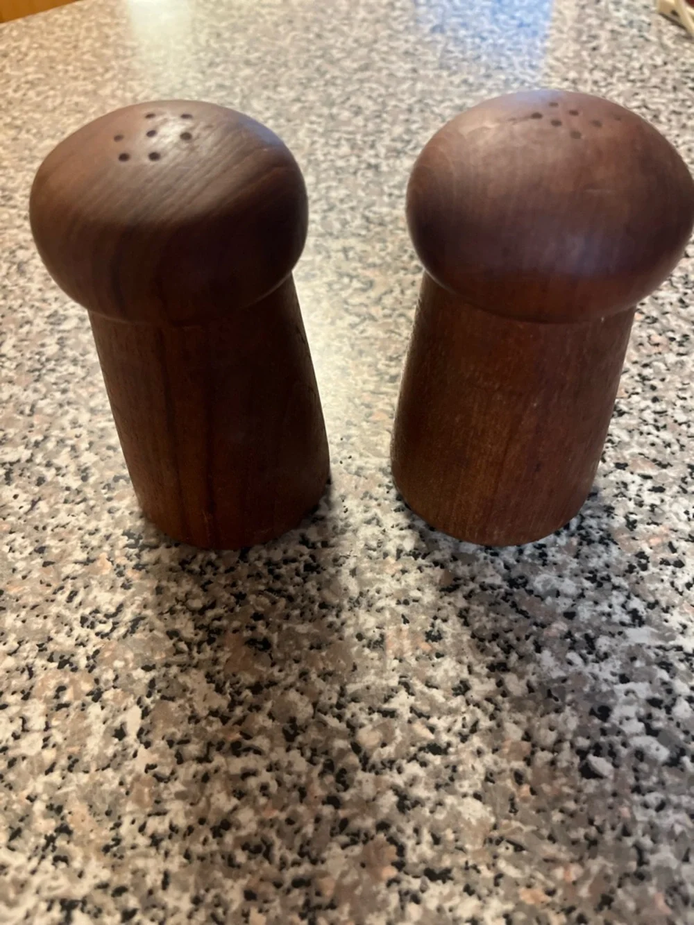 Vintage Mid-Century Teak Wooden Salt and Pepper Shakers - Brown